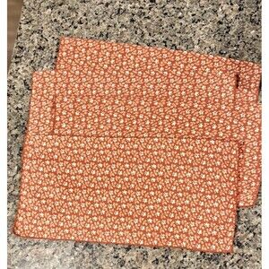 Vintage Cotton Napkins Set of 4 Orange White Floral Print Retro Table Linens